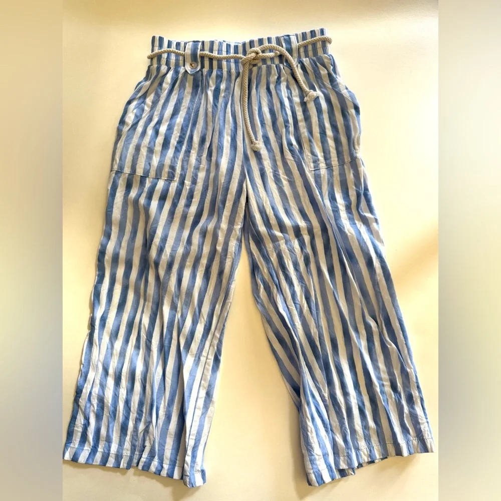 btween Girls Light Blue and White Striped Wide Leg Pants - Picture 2 of 7
